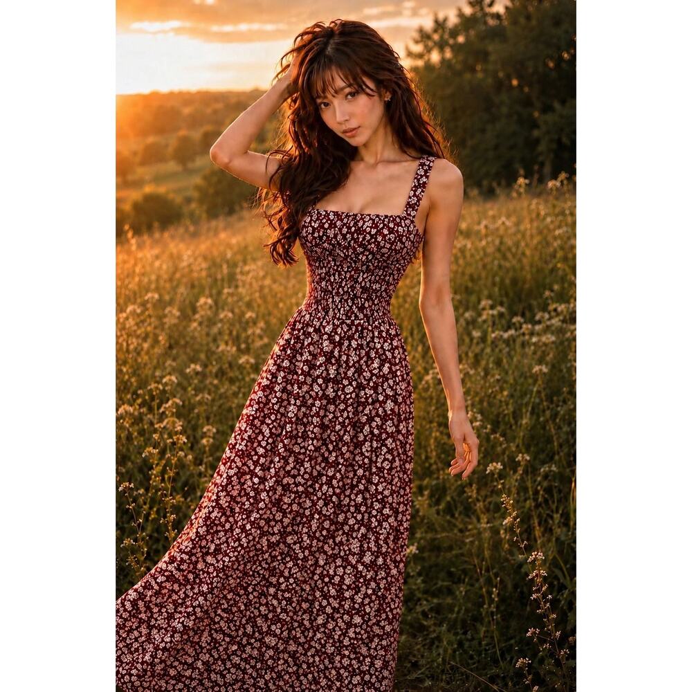 Whispers Through the Wildflower Fields cottagecore flowy floral maxi dress